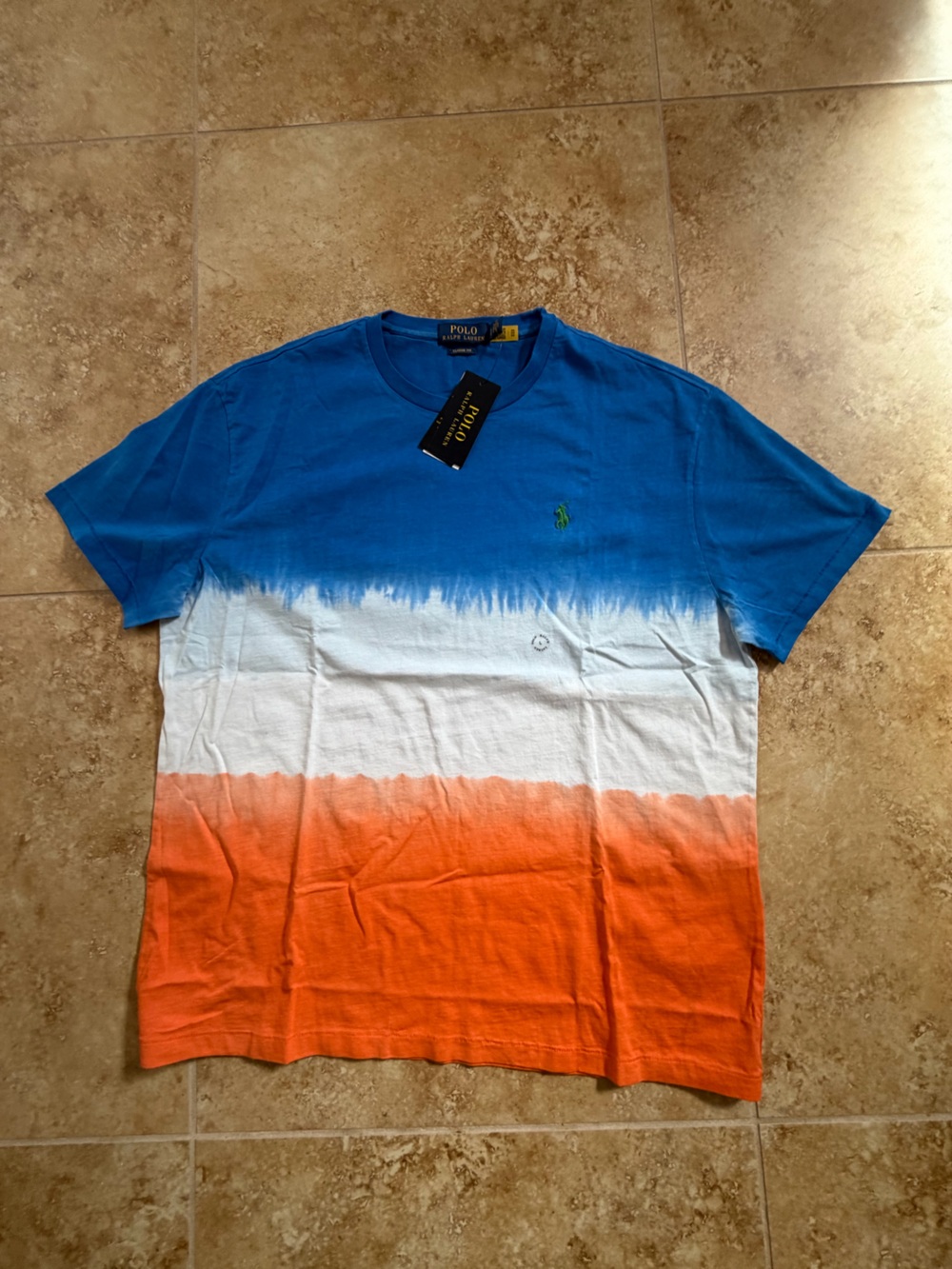 Ralph Lauren Blue White Orange Dip-Dye Crewneck Tee